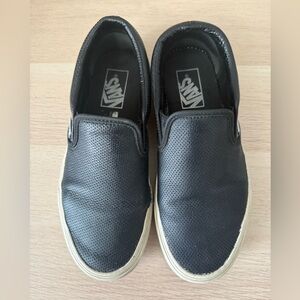 Women’s VANS, Slip On Shoes, Black Leather, Black Shoes size 8